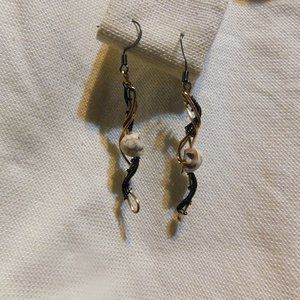 Black and gold handmade, wire wrapped earrings